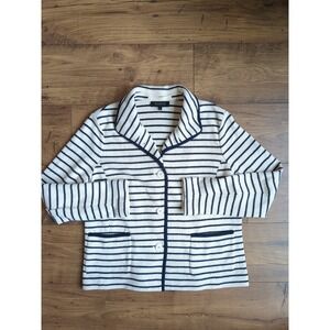 Talbots Womens L Long Sleeve Collared Button Striped Nautical‎  Knit Sweater